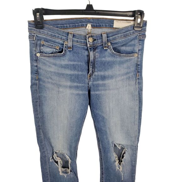 Rag & Bone Capri 29 Womens Mid Rise Medium Wash Distressed Knee Skinny Leg Summe - Picture 3 of 6